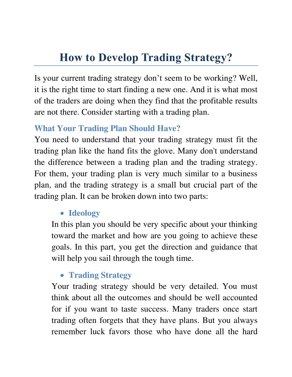 how to develop trading strategy