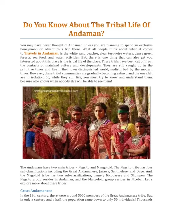 Do You Know About The Tribal Life Of Andaman? - Andaman Holiday Packages