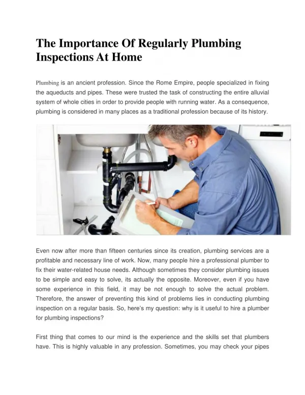 The Importance Of Regularly Plumbing Inspections At Home