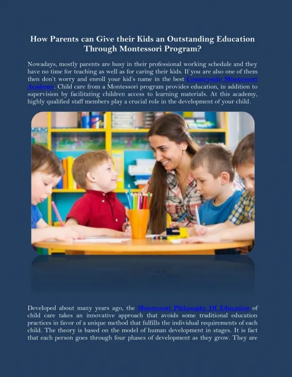 How Parents can Give their Kids an Outstanding Education Through Montessori Program