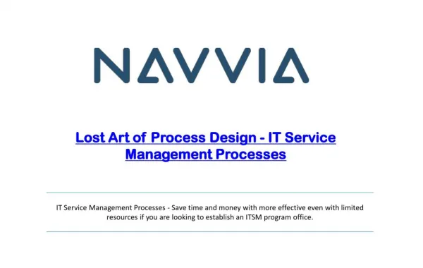 Lost Art of Process Design - IT Service Management Processes