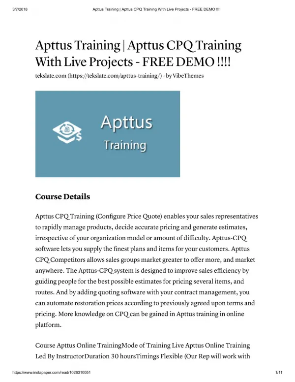 Apttus Online Training With Live Project And Certification