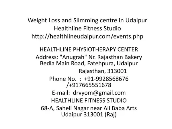 Weight Loss and Slimming centre in Udaipur Healthline Fitness Studio