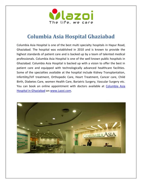 Columbia Asia Hospital - Best Multi Specialty Hospital Ghaziabad