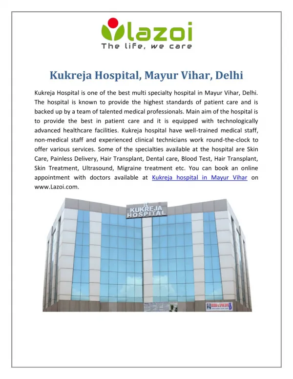 Kukreja Hospital - Best Multi Specialty Hospital Mayur Vihar, Delhi