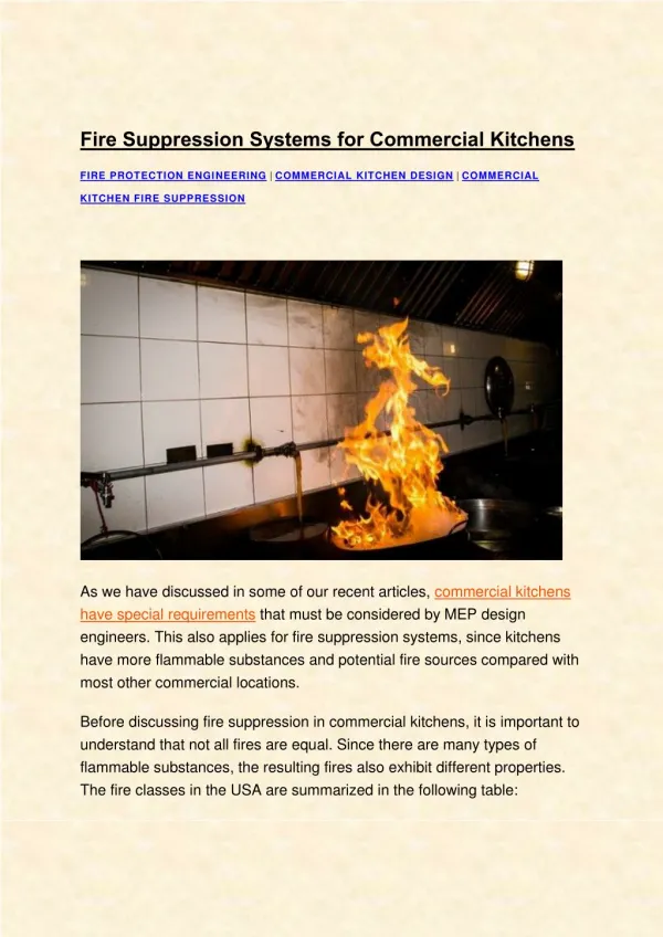 Fire Suppression Systems for Commercial Kitchens