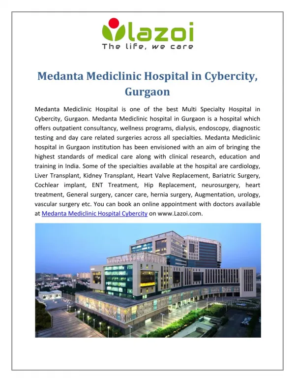 Medanta Mediclinic Hospital in Cybercity, Gurgaon
