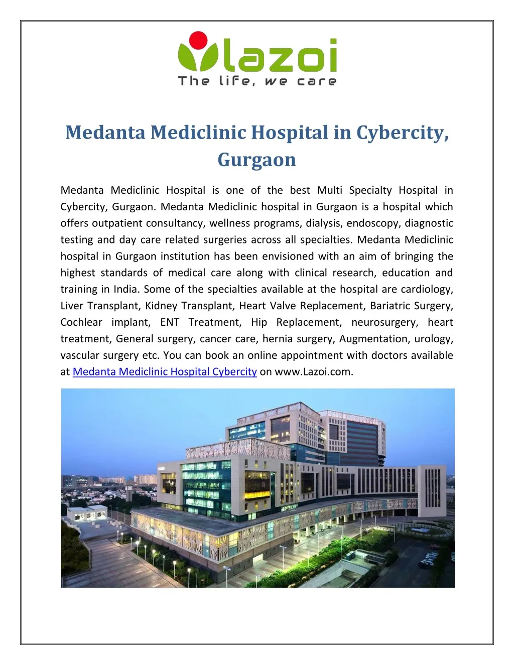 medanta mediclinic hospital in cybercity gurgaon