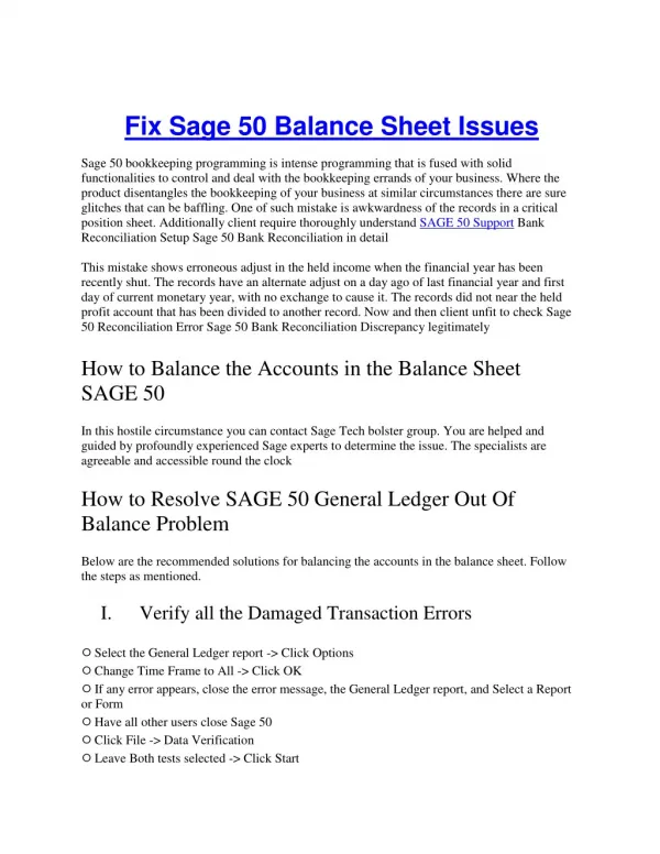 Fix sage 50 balance sheet issues