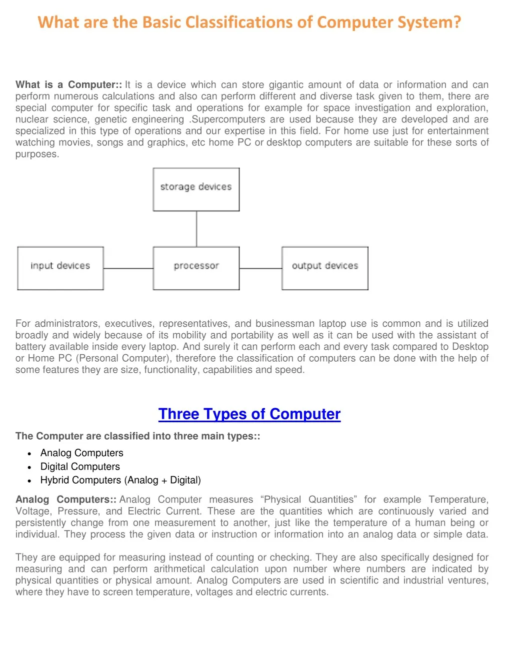 what are the basic classifications of computer