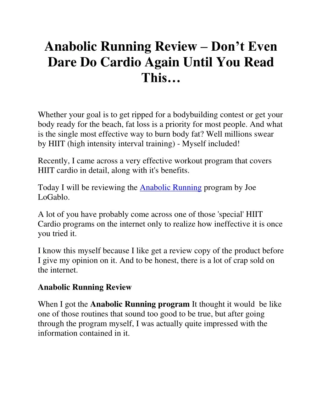 anabolic running review don t even dare do cardio