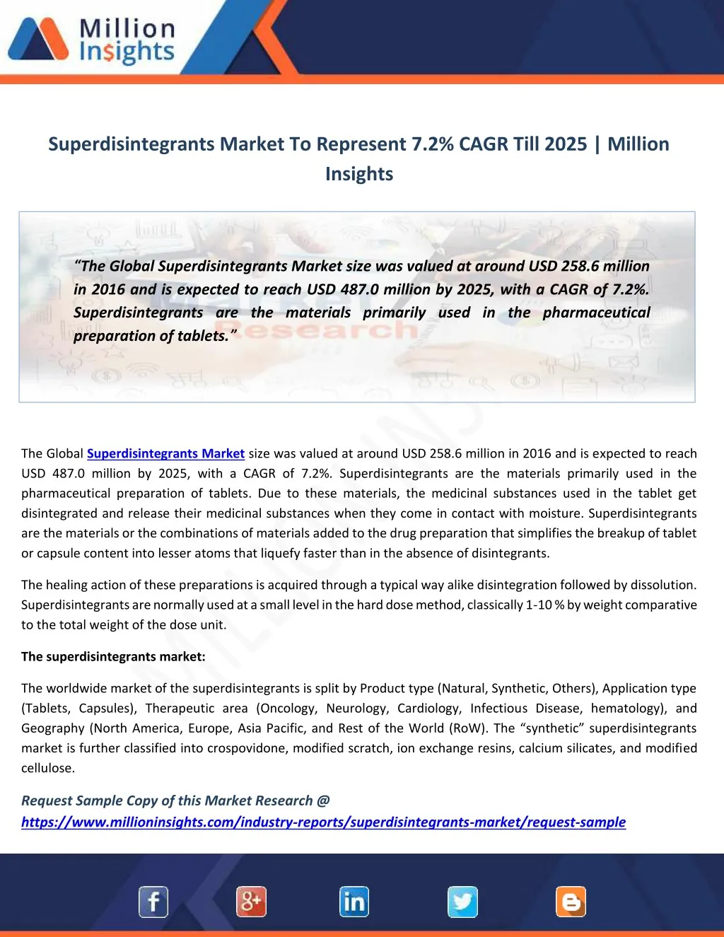 superdisintegrants market to represent 7 2 cagr