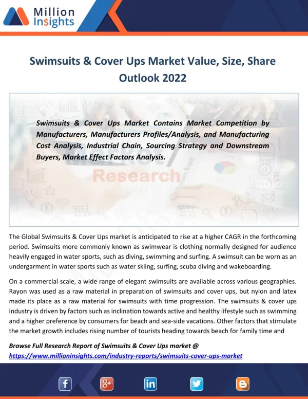 Swimsuits & Cover Ups Industry Growth Factors, Segments, Market Research report By 2022