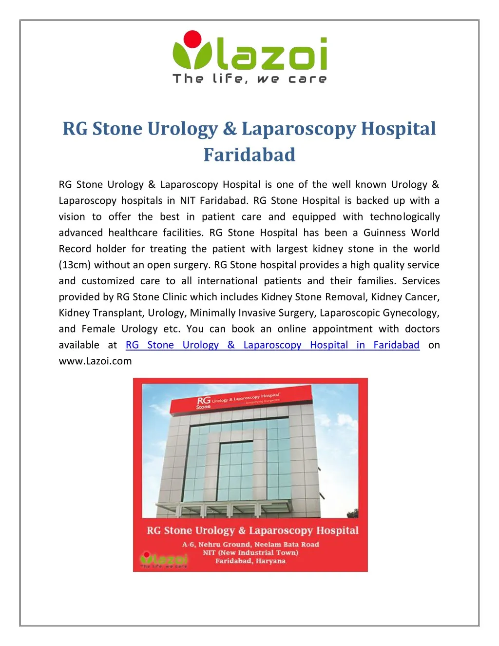 rg stone urology laparoscopy hospital faridabad