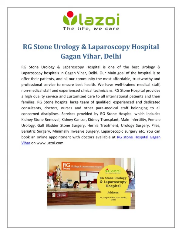 RG Stone Urology & Laparoscopy Hospital - Gagan Vihar, Delhi