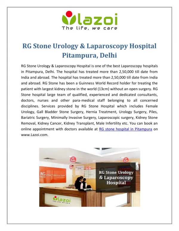 RG Stone Urology & Laparoscopy Hospital Pitampura, Delhi