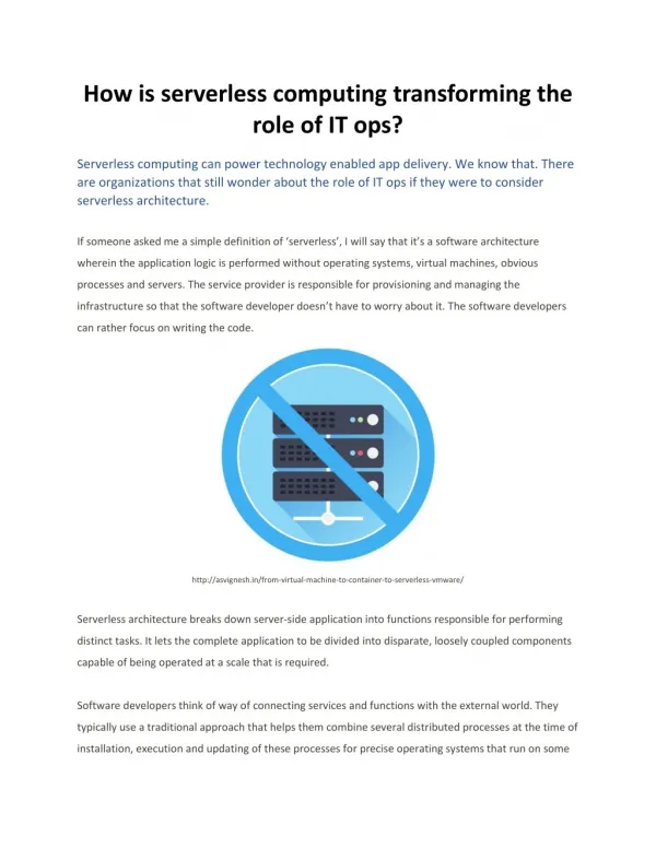 How is Serverless Computing transforming the role of IT ops?