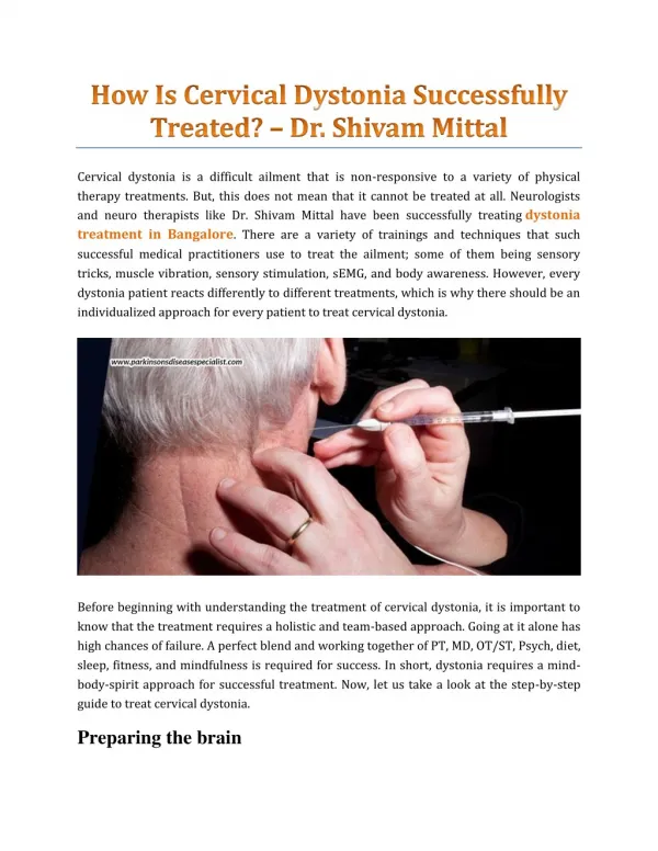 How Is Cervical Dystonia Successfully Treated? - Dr. Shivam Mittal