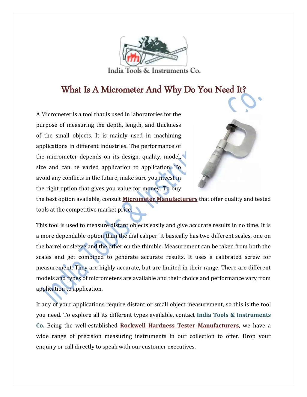 what is a micrometer and why do you need it what