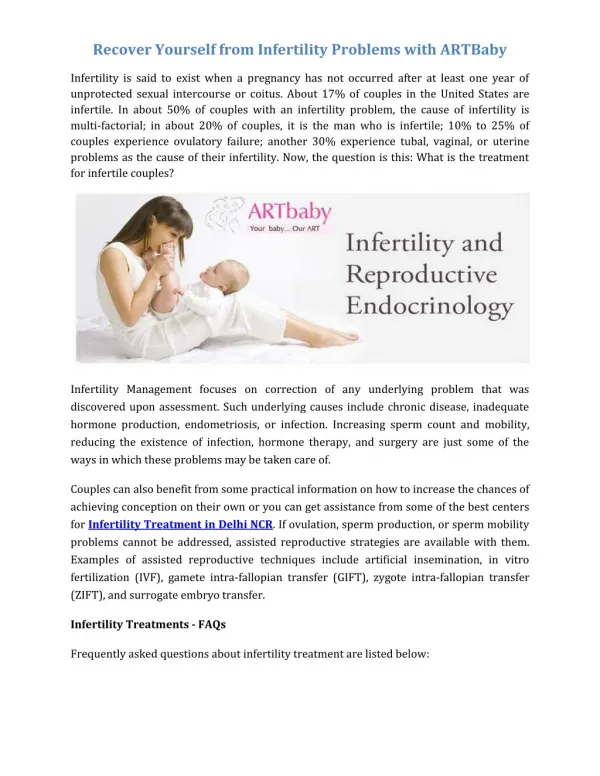 Recover Yourself from Infertility Problems with ARTBaby