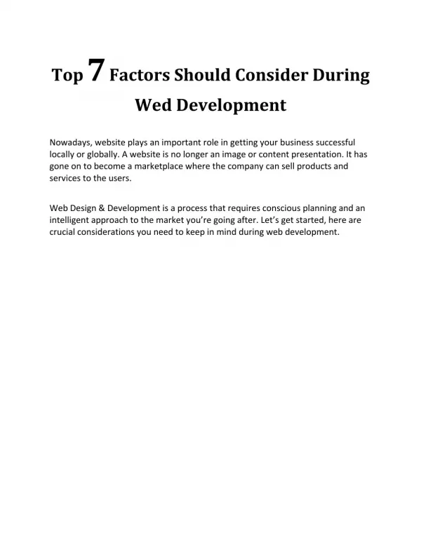 Top 7 Factors Should Consider During Wed Development