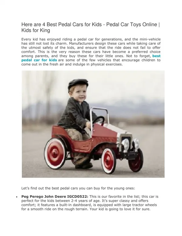 Here are 4 Best Pedal Cars for Kids - Pedal Car Toys Online | Kids for King