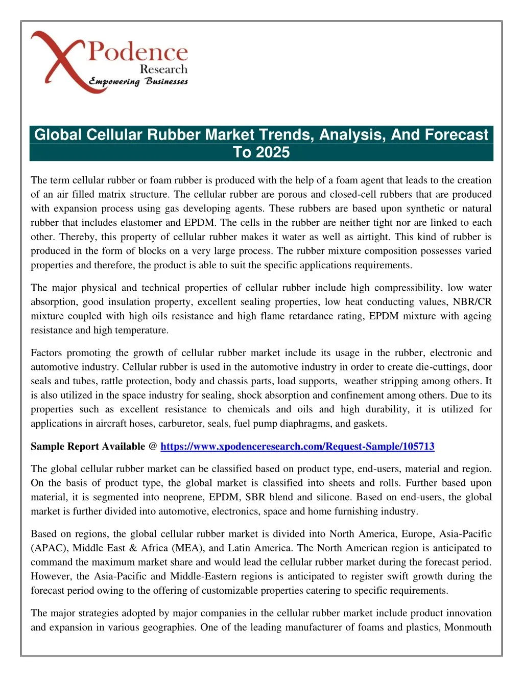 global cellular rubber market trends analysis