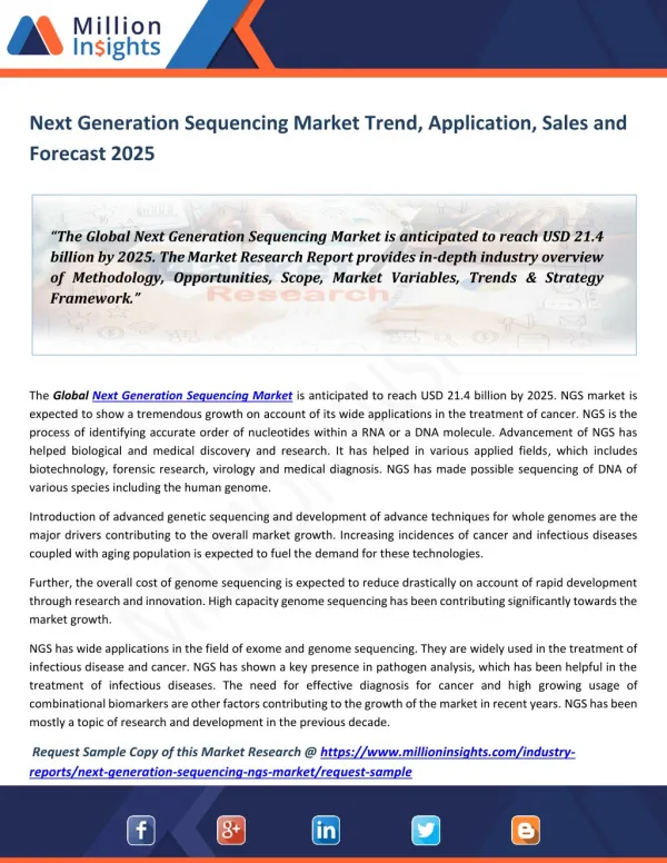 Next Generation Sequencing Market Trend, Application, Sales and Forecast 2025