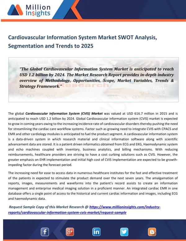 Cardiovascular Information System Market SWOT Analysis, Segmentaton and Trends to 2025