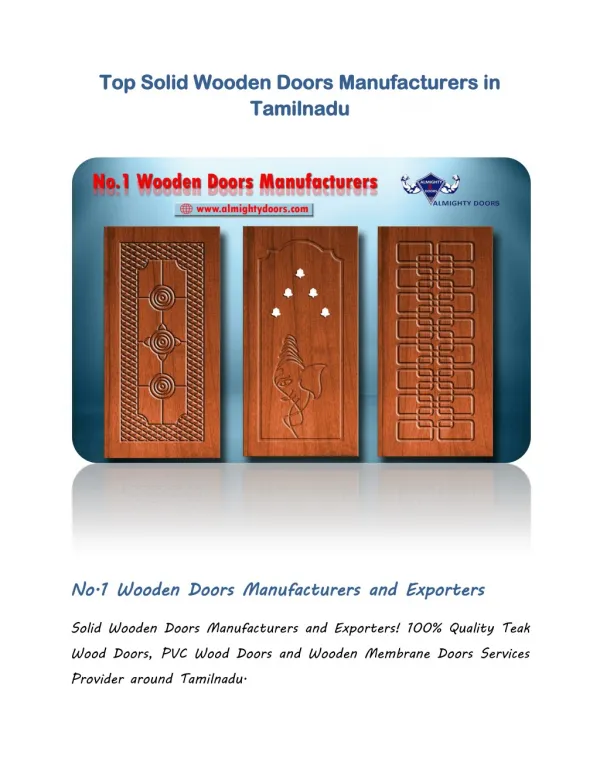 Top Solid Wooden Doors Manufacturers in Tamilnadu