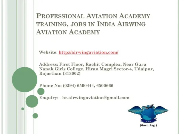 Professional Aviation Academy training, jobs in India Airwing Aviation Academy