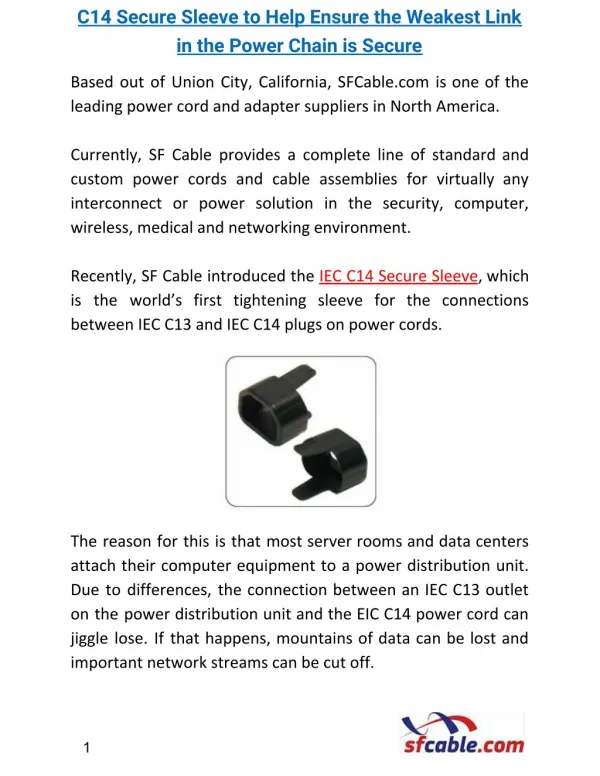 C14 Secure Sleeve to Help Ensure the Weakest Link in the Power Chain is Secure