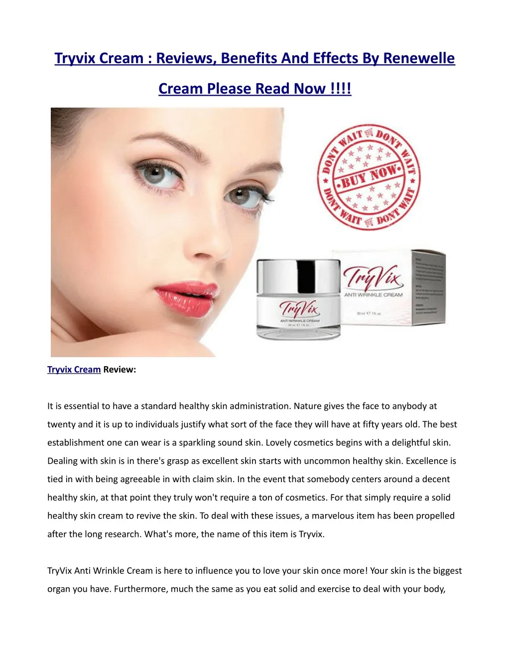 tryvix cream reviews benefits and effects