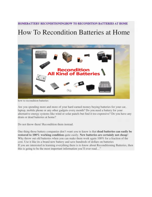 How To Recondition Batteries at Home