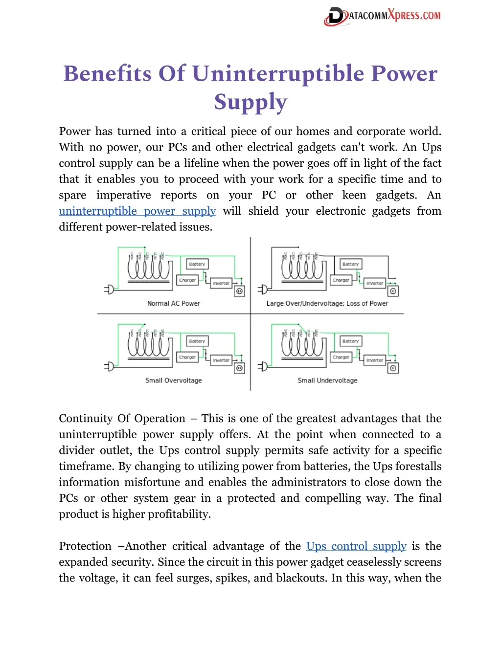 benefits of uninterruptible power supply power