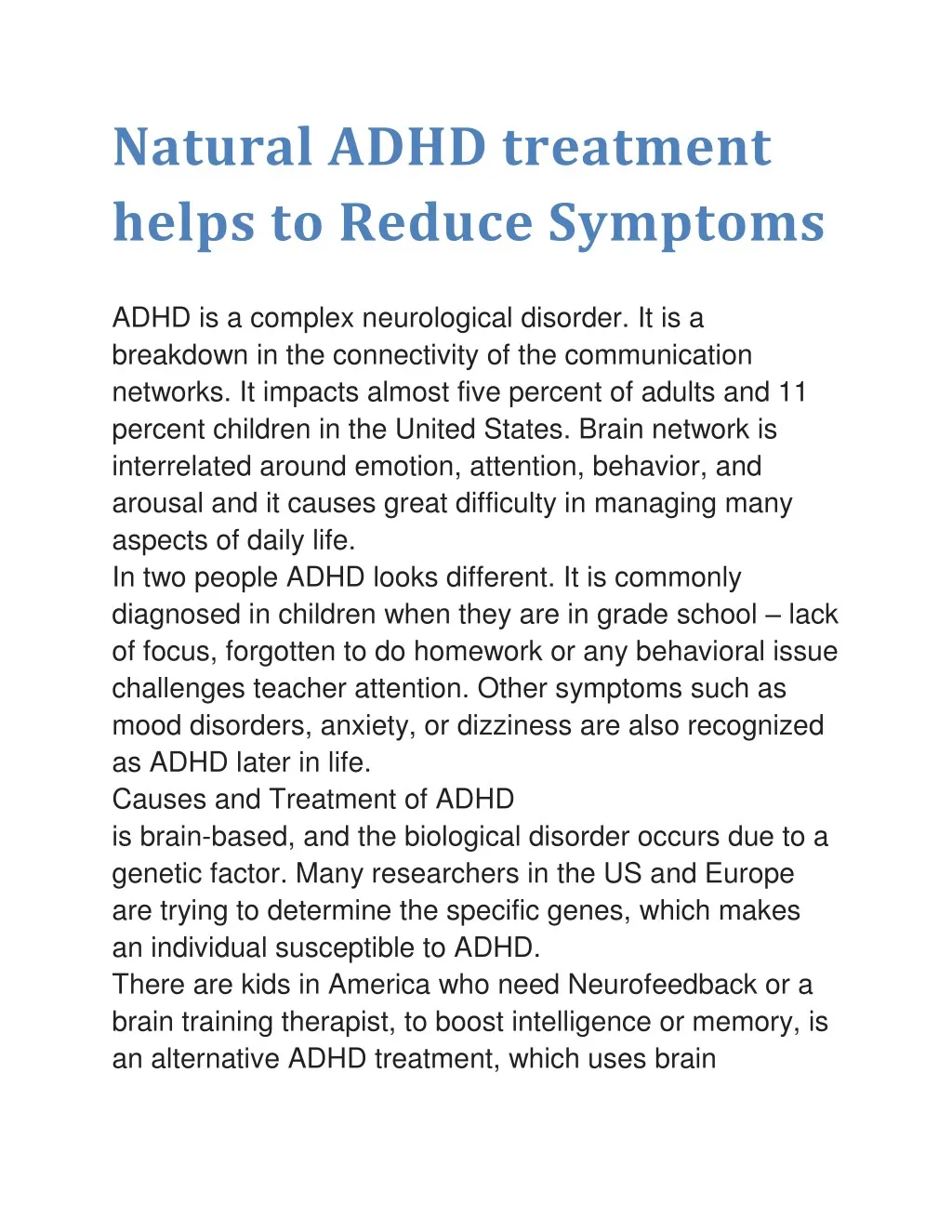 natural adhd treatment helps to reduce symptoms