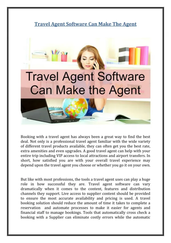 Travel Agent Software Can Make The Agent