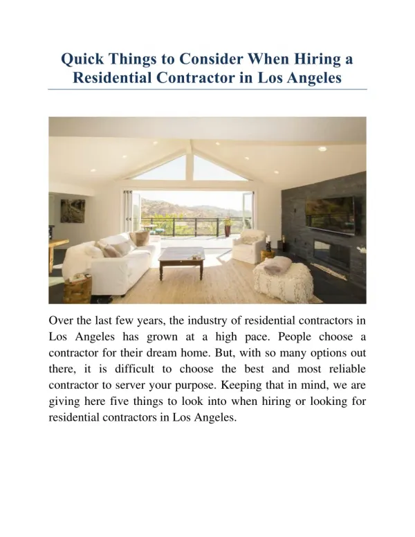 Quick Things to Consider When Hiring a Residential Contractor in Los Angeles