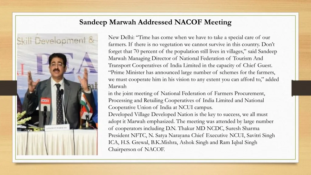 sandeep marwah addressed nacof meeting