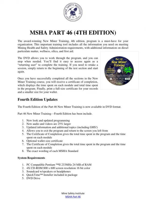 Msha Part46 Training Videos - Mine Safety Institute