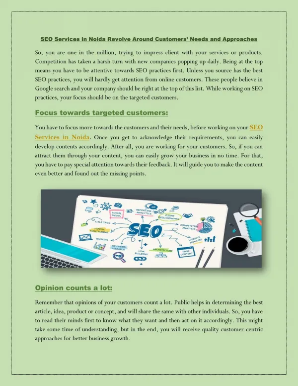 SEO Services in Noida Revolve Around Customersâ€™ Needs and Approaches