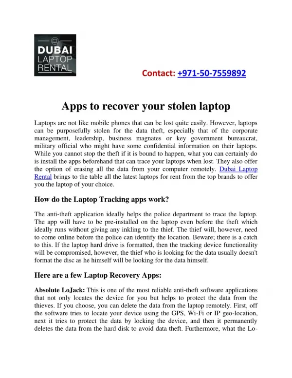 Apps to Recover your Stolen laptop - Dubai Laptop Rental