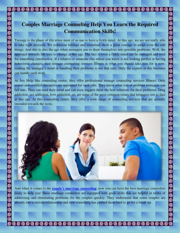 Couples Marriage Counseling Help You Learn the Required Communication Skills!