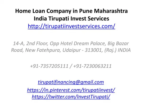 Home Loan Company in Pune Maharashtra India Tirupati Invest Services