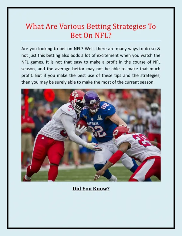 What Are Various Betting Strategies To Bet On NFL?