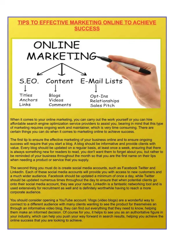 TIPS TO EFFECTIVE MARKETING ONLINE TO ACHIEVE SUCCESS