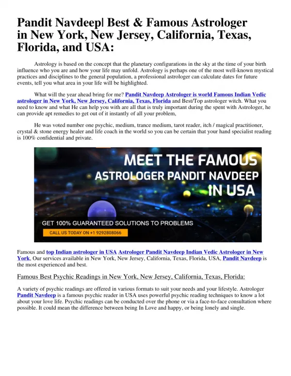 Pandit Navdeep | Best & Famous Astrologer in New York, New Jersey, California, Texas, Florida, and USA: