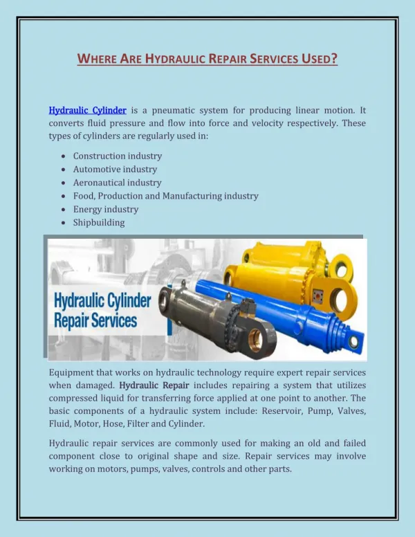 Where Are Hydraulic Repair Services Used?