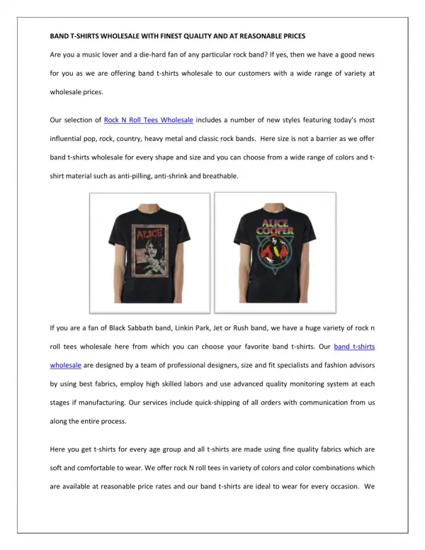 BAND T-SHIRTS WHOLESALE WITH FINEST QUALITY AND AT REASONABLE PRICES
