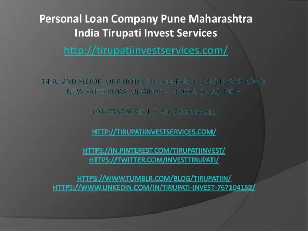 Personal Loan Company Pune Maharashtra India Tirupati Invest Services